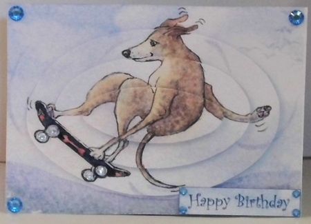 Skateboarding Greyhound Dog, Oval Pyramid by Hazel Underwood