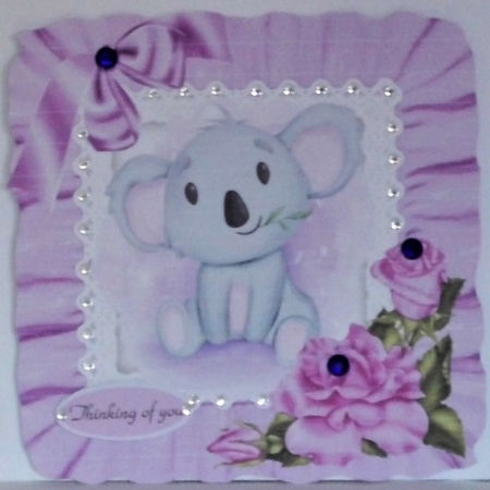 Cute water colour Koala Bear in frill 8x8 frame with purple bow by Hazel Underwood