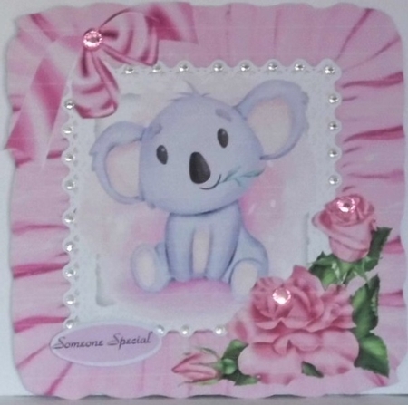 Cute water colour Koala Bear in frill 8x8 frame with pink bow by Hazel Underwood