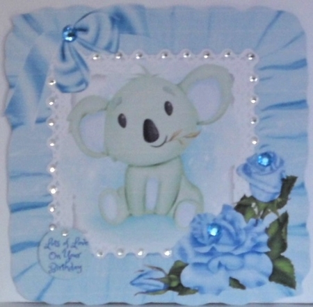  4 Cute water colour  Koala Bears in frill 8x8 card fronts with  bows Mini kit by Hazel Underwood