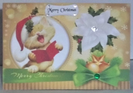 Cute Carol singing cat with bow and holly A5 by Hazel Underwood