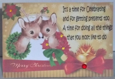Cute pair of deers with bow and verse A5 Card front by Hazel Underwood