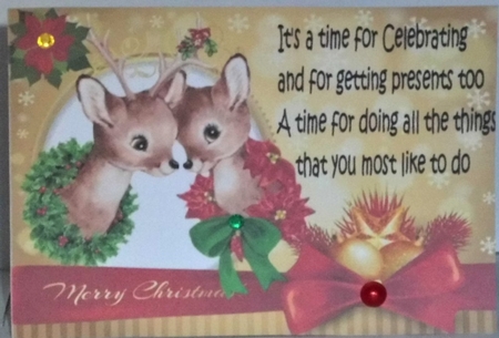 Cute pair of deers with bow and verse A4 Card front by Hazel Underwood