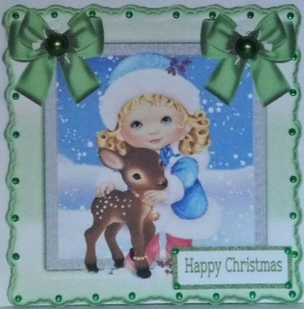 Cute little girl with deer and bows 8x8 by Hazel Underwood