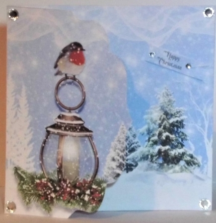 Christmas Lantern and Robin In Snow by Hazel Underwood