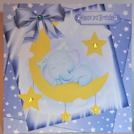 cute watercolour ele sleeping in blue star spangled sky with bow 8x8 by Hazel Underwood