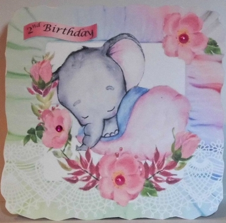 pretty rainbow frill frame with baby ele and flowers 8x8 pink by Hazel Underwood