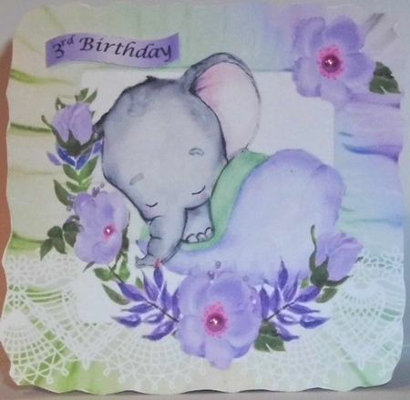 pretty rainbow frill frame with baby ele and flowers 8x8 purple by Hazel Underwood