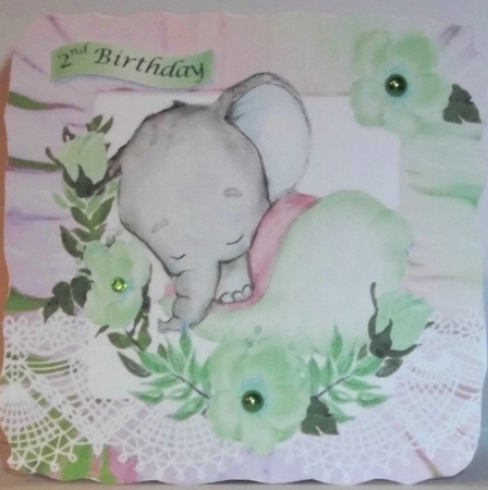 pretty rainbow frill frame with baby ele and flowers 8x8 green by Hazel Underwood