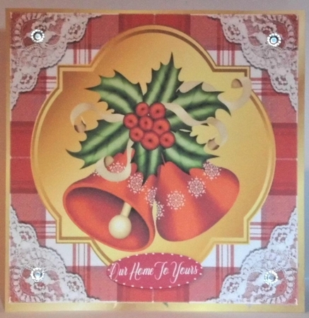 Orange Tartan & Lace With Christmas bells and bow 8x8 by Hazel Underwood