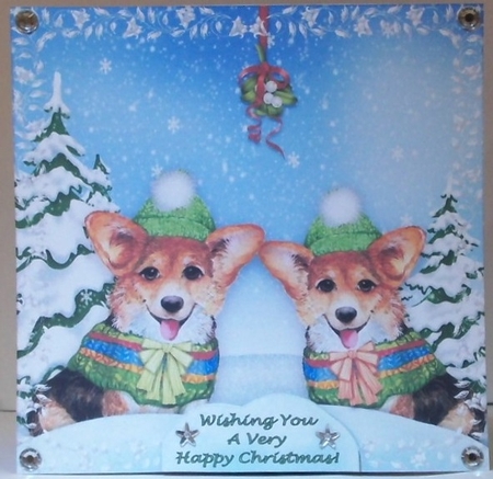 8 x 8 Christmas Corgi Puppy Dogs Under The Mistletoe Card Kit With Assorted Greetings by Hazel Underwood