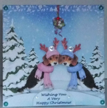 8 x 8 Christmas Beagle Puppy Dogs Under The Mistletoe Card Kit With Assorted Greetings by Hazel Underwood