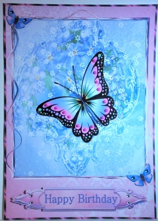 Forget me not pink and purple butterfly quick card by Hazel Underwood