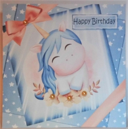  4 fantasy watercolour card fronts  unicorn in star spangled sky 8x8 mini kit by Hazel Underwood