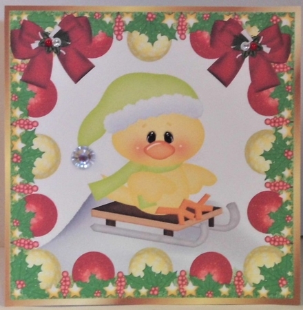 Cute little yellow chick in christmas baubles 8x8 frame (two) by Hazel Underwood