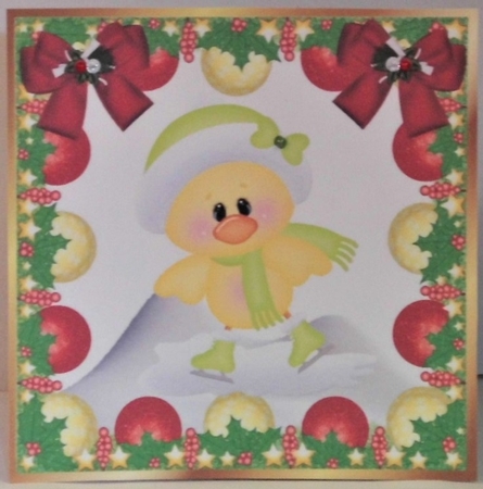 Cute little yellow chick in christmas baubles 8x8 frame (three) by Hazel Underwood