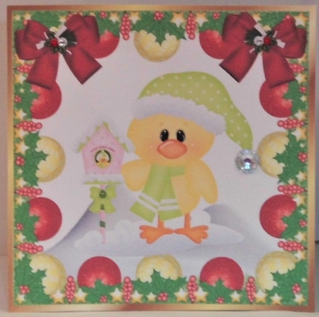 Cute little yellow chick in christmas baubles 8x8 frame (four) by Hazel Underwood