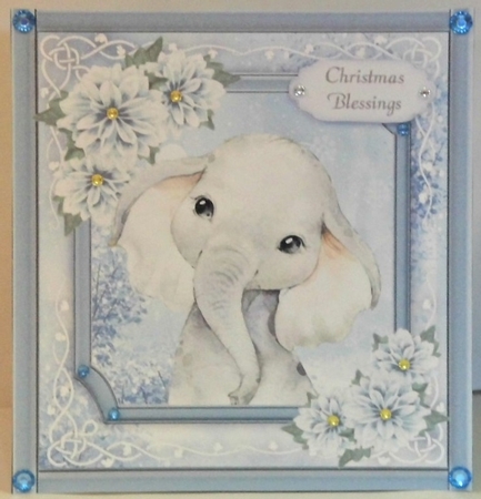 Gorgeous Elephant With Blue Festive Flowers 8x8  by Hazel Underwood