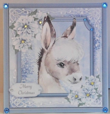 Gorgeous Donkey With Blue Festive Flowers 8x8  by Hazel Underwood