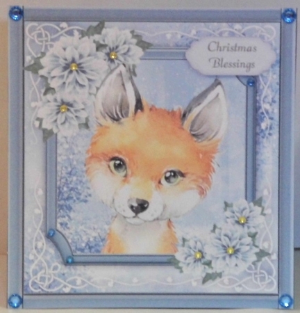 Gorgeous Fox With Blue Festive Flowers 8x8  by Hazel Underwood