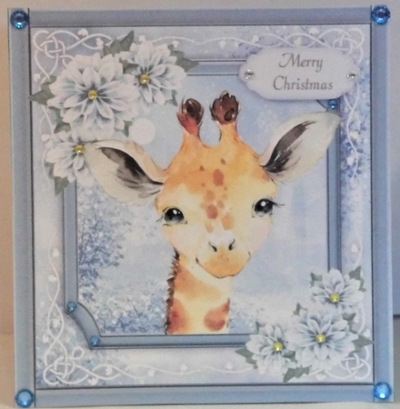 Gorgeous Giraffe With Blue Festive Flowers 8x8  by Hazel Underwood