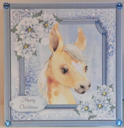Gorgeous Horse With Blue Festive Flowers 8x8  by Hazel Underwood