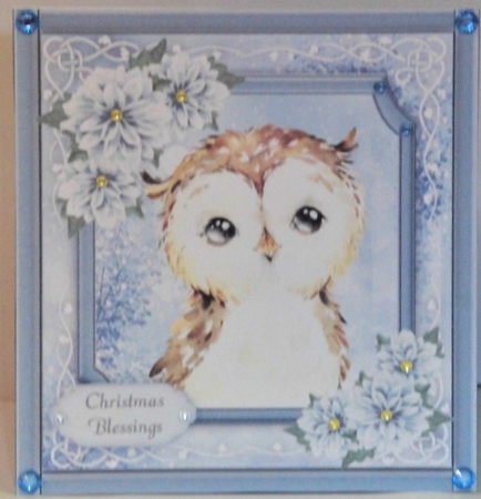 Gorgeous Brown Owl With Blue Festive Flowers 8x8  by Hazel Underwood
