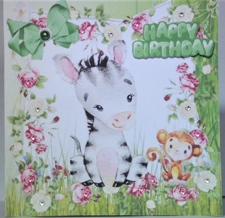  4 Cute water colour animal card fronts in flower frames with bows 8x8 mini kit by Hazel Underwood