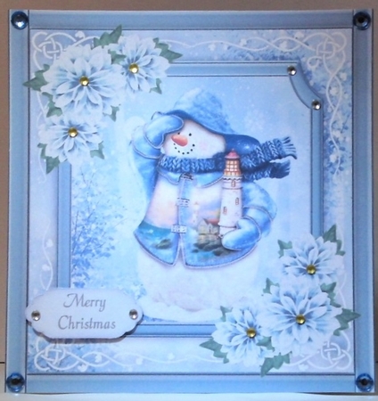 Gorgeous Snowman With Blue Festive Flowers 8x8 by Hazel Underwood