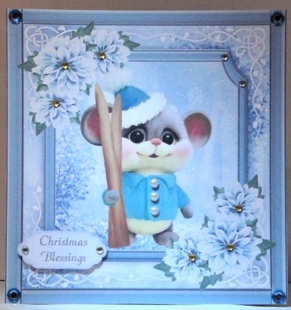 Gorgeous Mouse  With Blue Festive Flowers 8x8 by Hazel Underwood