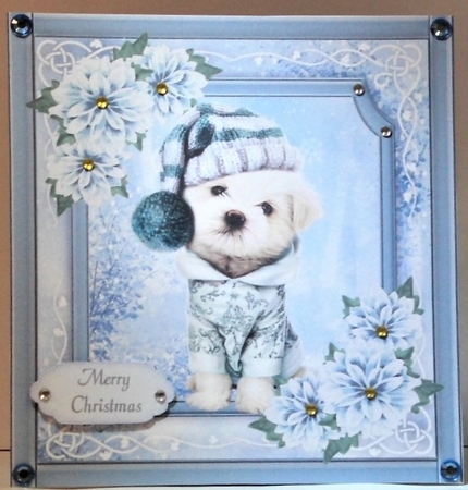 Gorgeous Dog With Blue Festive Flowers 8x8 by Hazel Underwood