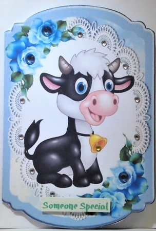  4 Cute Animals on lace with blue roses bracket cards mini kit by Hazel Underwood