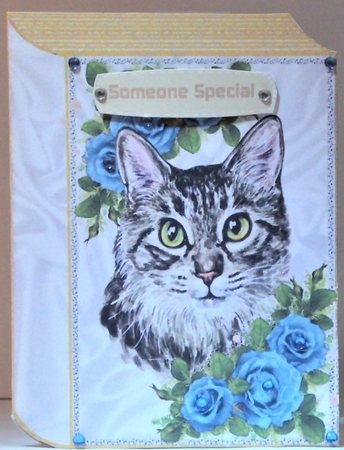 Pretty cat with blue roses folded book by Hazel Underwood