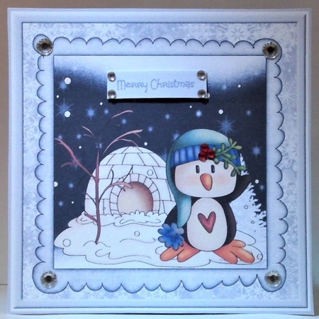 Penguin at his igloo home by Hazel Underwood