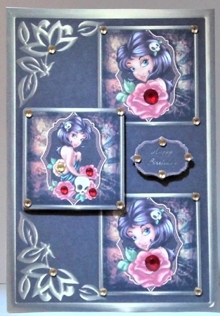Mysterious Skull And Roses Three Square Quick Card by Hazel Underwood