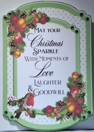 Lovely Christmas Bracket card with baubles and robin/sentiment by Hazel Underwood