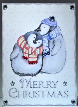 Merry Christmas Penguin Hugs Card Front & Decoupage by Hazel Underwood