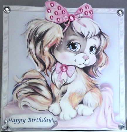Happy Cute Pink Puppy Dog  8 x 8 Over The Edge Card Kit With Insert and Assorted Greetings by Hazel Underwood
