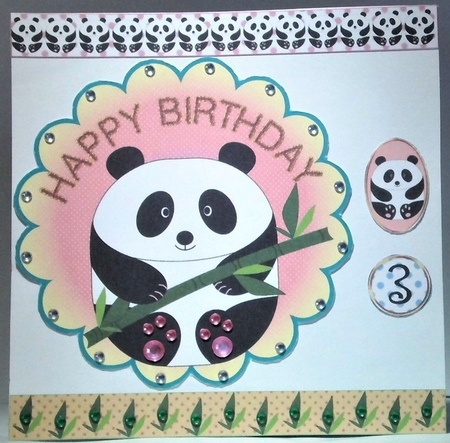 Cute Panda Birthday Scalloped Round Topper 2 by Hazel Underwood