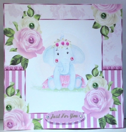 Cute water colour ele in tutu with pink/cream roses 8x8 by Hazel Underwood