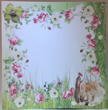 cute shy bunny with roses and flowers 8x8 insert/card front by Hazel Underwood