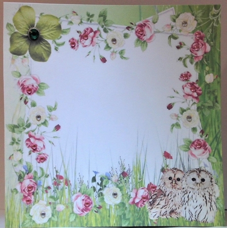 cute fluffyy owls with roses and flowers 8x8 insert/card front by Hazel Underwood