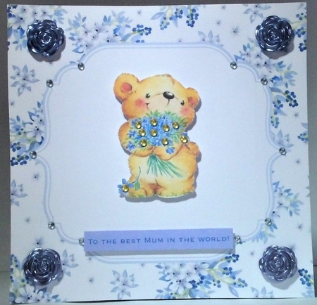 Pretty delicate flowers in blue card front/insert 8x8 by Hazel Underwood