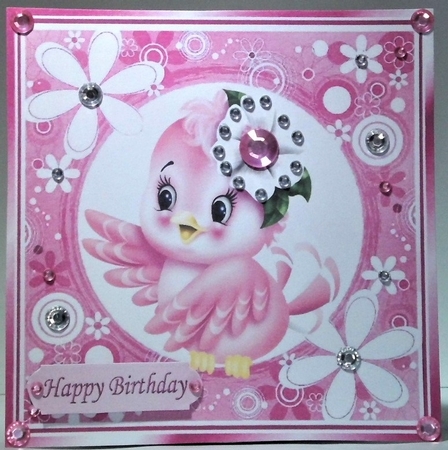 Cute little pink bird in flower frame 7x7 by Hazel Underwood