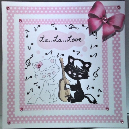 Cute kitties in pink polkadot frame with bow 8x8 by Hazel Underwood
