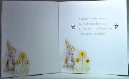 2 HAPPY BUNNY RABBIT INSERTS: 1 Blank, 1 With Verse, & Bonus Gift Tag by Hazel Underwood