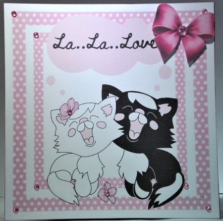 Cute kitties singing in pink polkadot frame  with bow 8x8 by Hazel Underwood