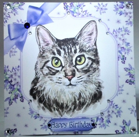  4 Pretty delicate flowers  with water colour cats card fronts 8x8 mini kit by Hazel Underwood