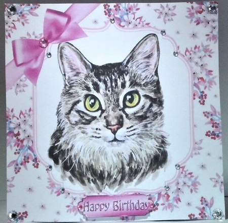  4 Pretty delicate flowers  with water colour cats card fronts 8x8 mini kit by Hazel Underwood