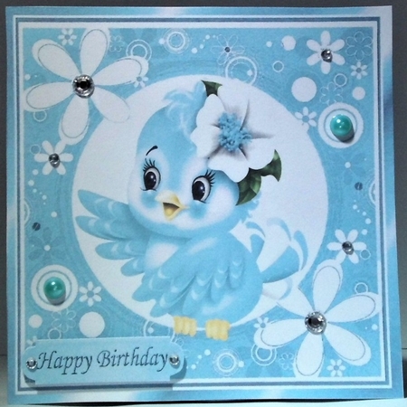  4 Cute little birds in funky flower frames card fronts 7x7 mini kit by Hazel Underwood